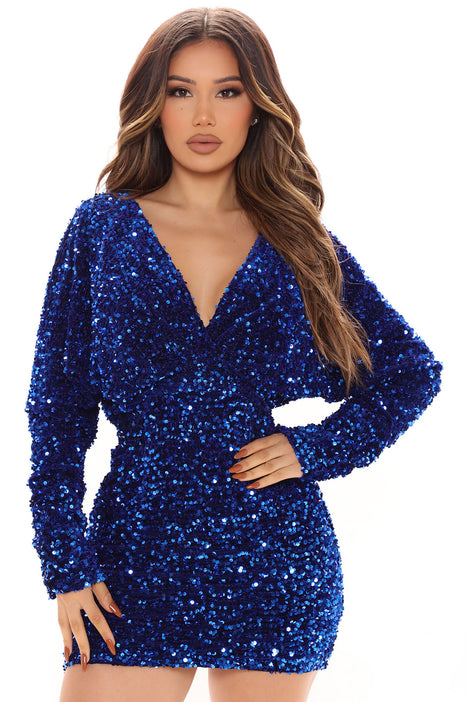 One And Only Sequin Mini Dress - Royal ...